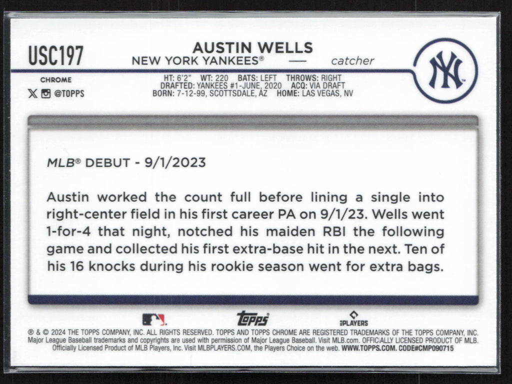 2024 Topps Chrome Austin Wells #USC197 Checkerboard Refractor RC