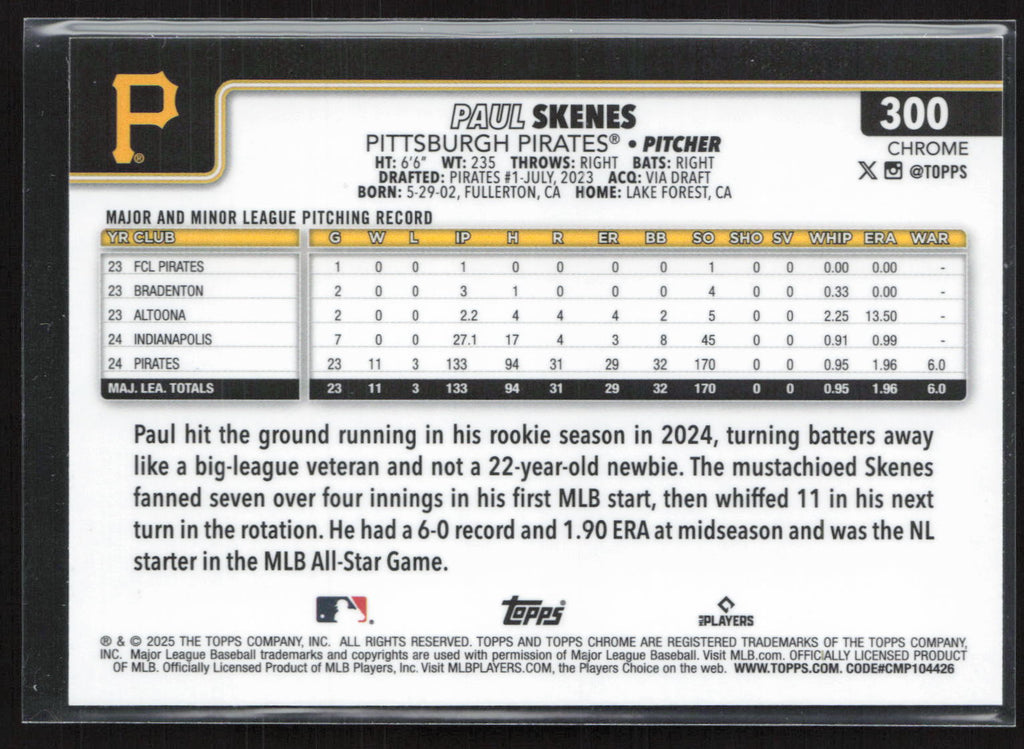 2025 Topps Chrome Paul Skenes #300 Refractor (Checkerboard/Prism Finish)