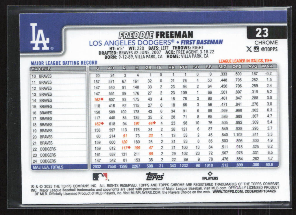 2023 Topps Chrome Freddie Freeman #23 Sepia
