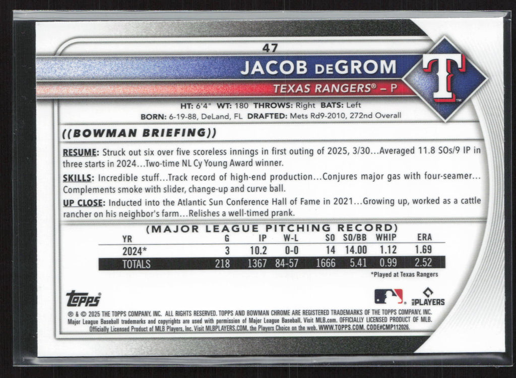 2025 Bowman Chrome Jacob deGrom #47