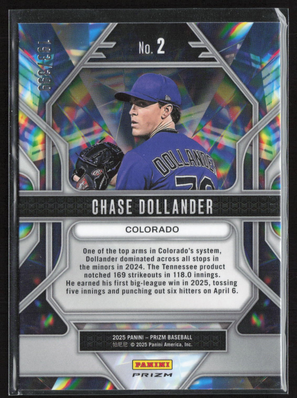 2025 Panini Prizm Baseball Chase Dollander #No. 2 Prizmatic RC /399