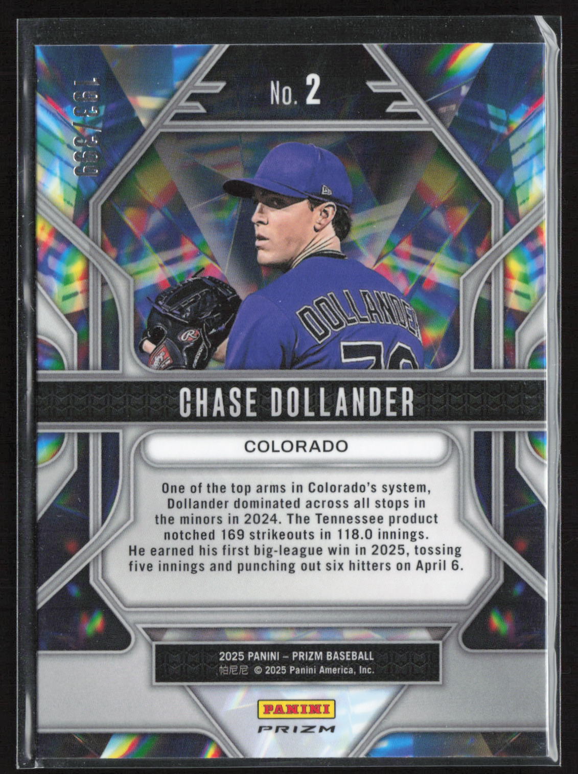 2025 Panini Prizm Baseball Chase Dollander #No. 2 Prizmatic RC /399