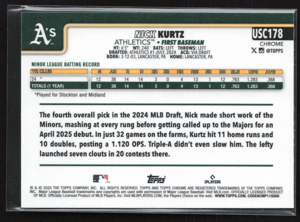 2025 Topps Chrome Nick Kurtz #USC178 RC