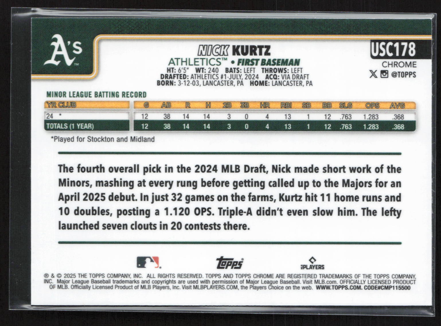 2025 Topps Chrome Nick Kurtz #USC178 RC