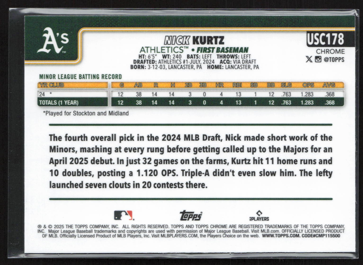 2025 Topps Chrome Nick Kurtz #USC178 RC