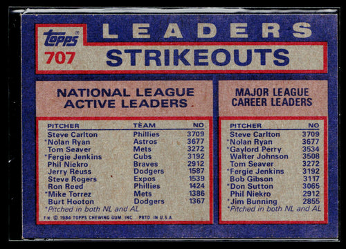 1984 Topps Steve Carlton Nolan Ryan Tom Seaver #707