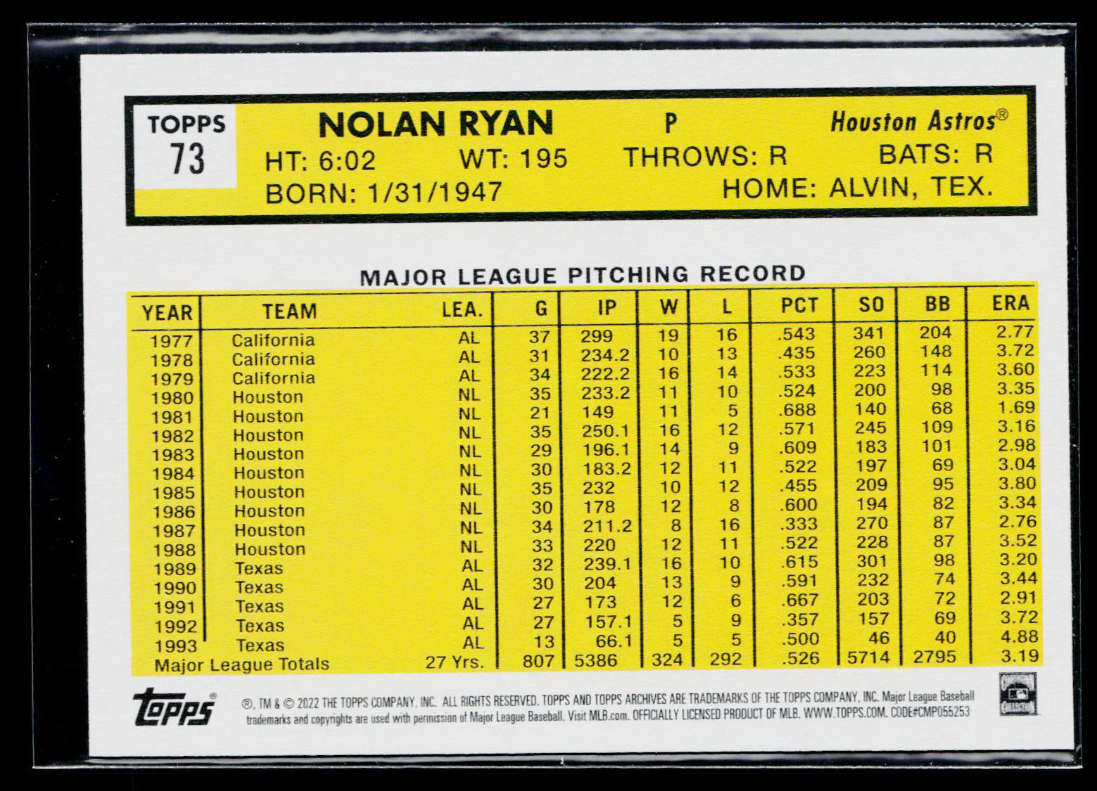 2022 Topps Archives Nolan Ryan #73