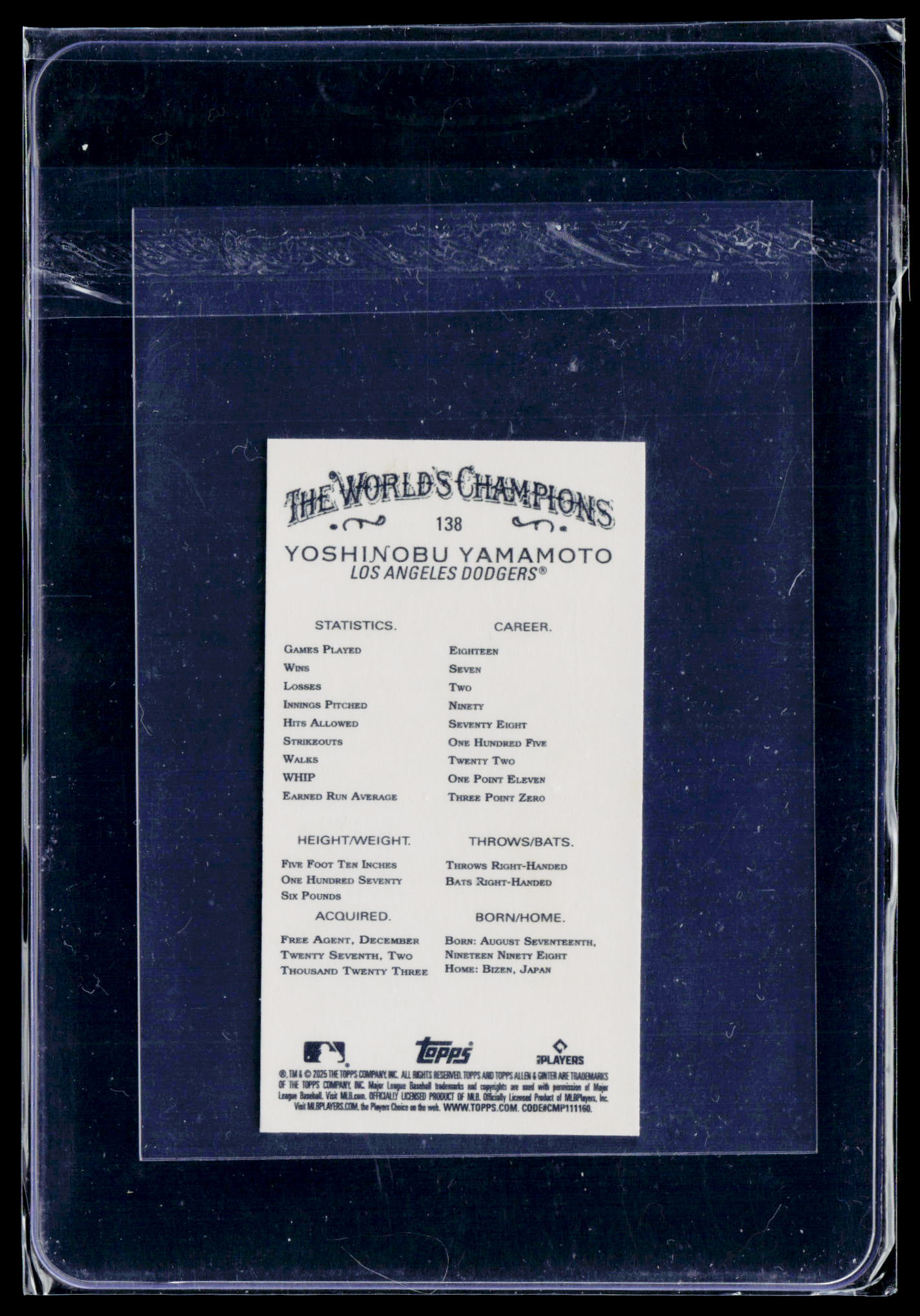 2025 Topps Allen & Ginter Yoshinobu Yamamoto #138 Mini Black Border