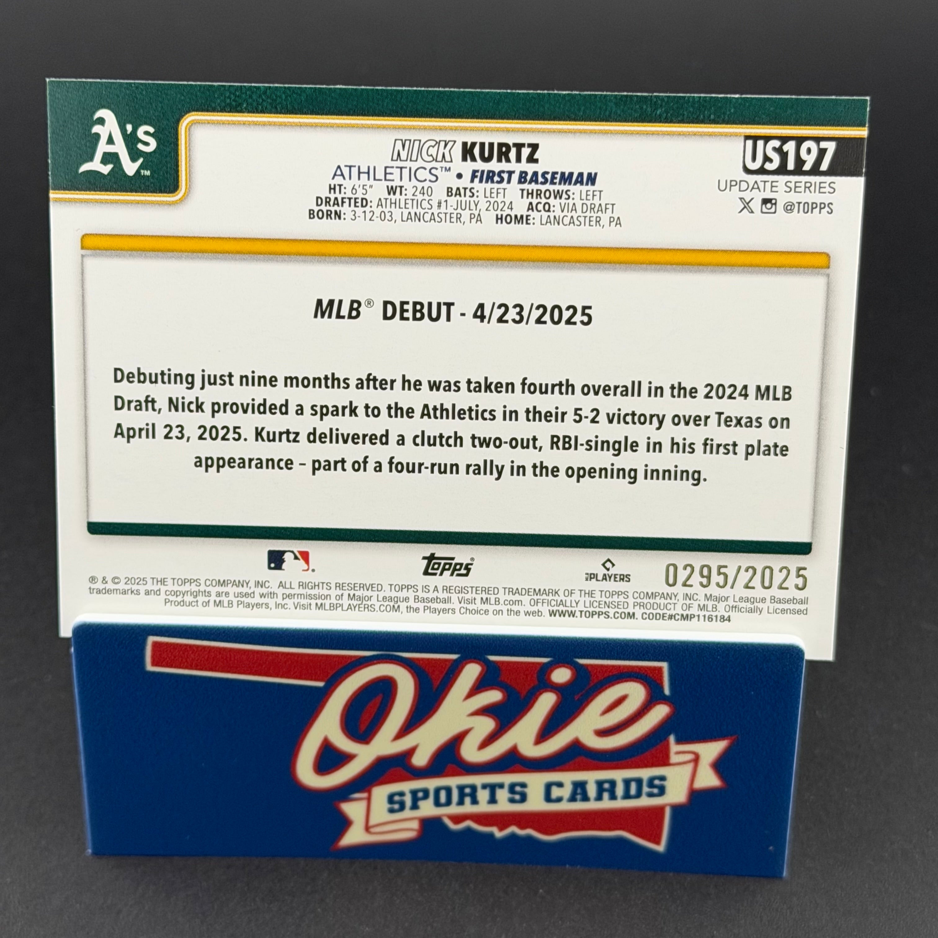 2025 Topps Update Series Nick Kurtz #US197 Gold /2025 RC
