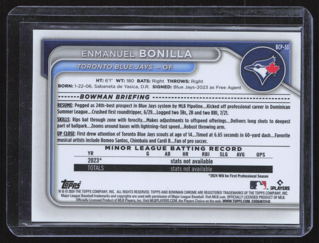 2024 Bowman Chrome Enmanuel Bonilla #BCP-53 Green Sapphire /99