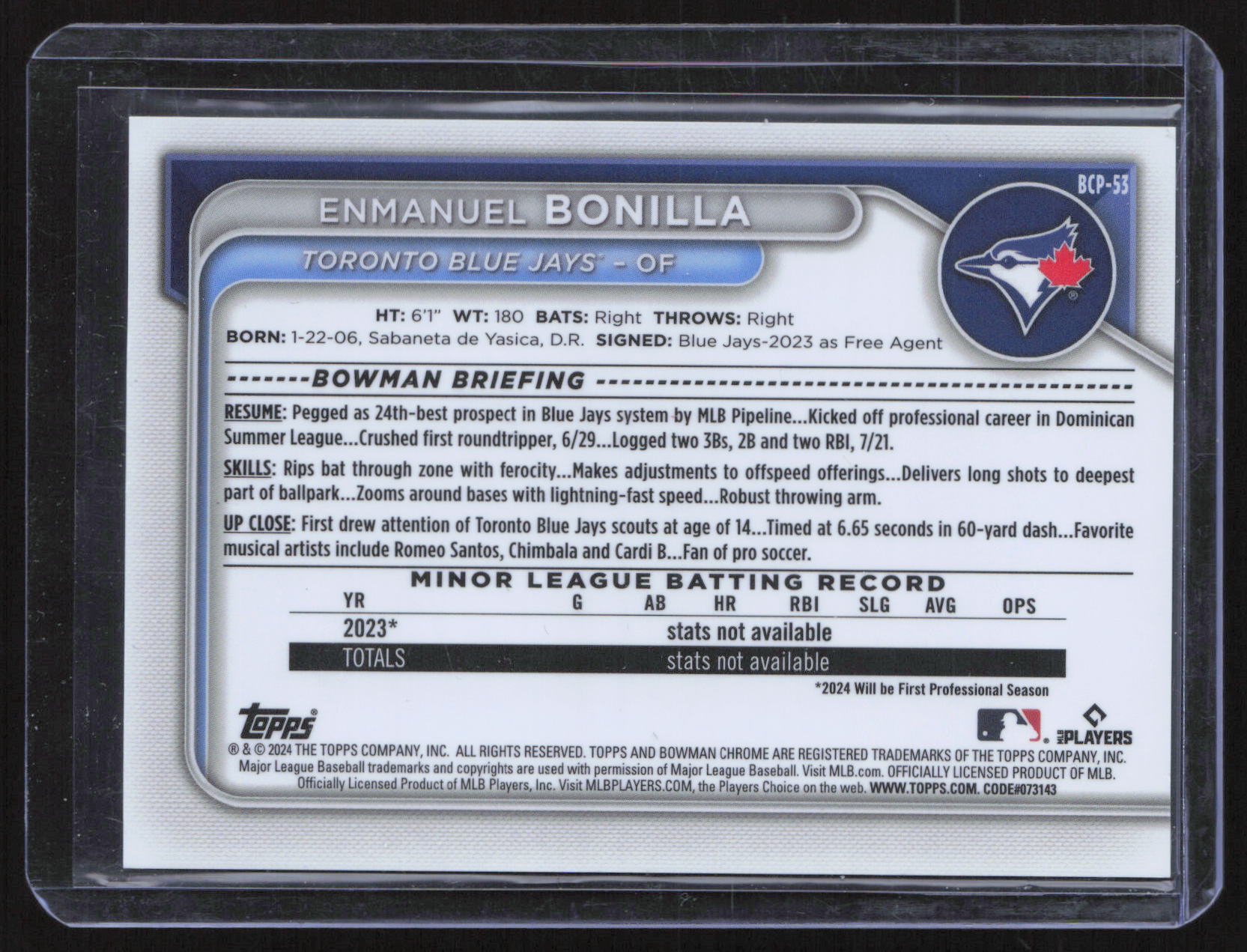 2024 Bowman Chrome Enmanuel Bonilla #BCP-53 Green Sapphire /99
