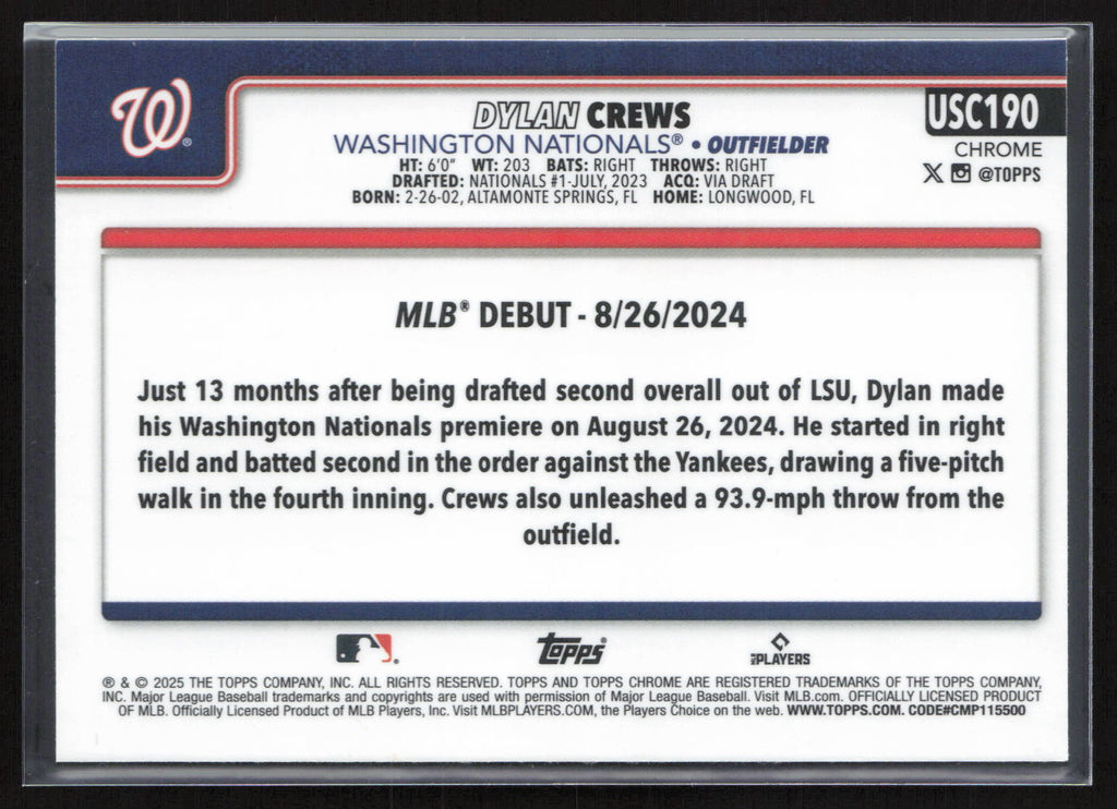 2025 Topps Chrome Dylan Crews #USC190 RC