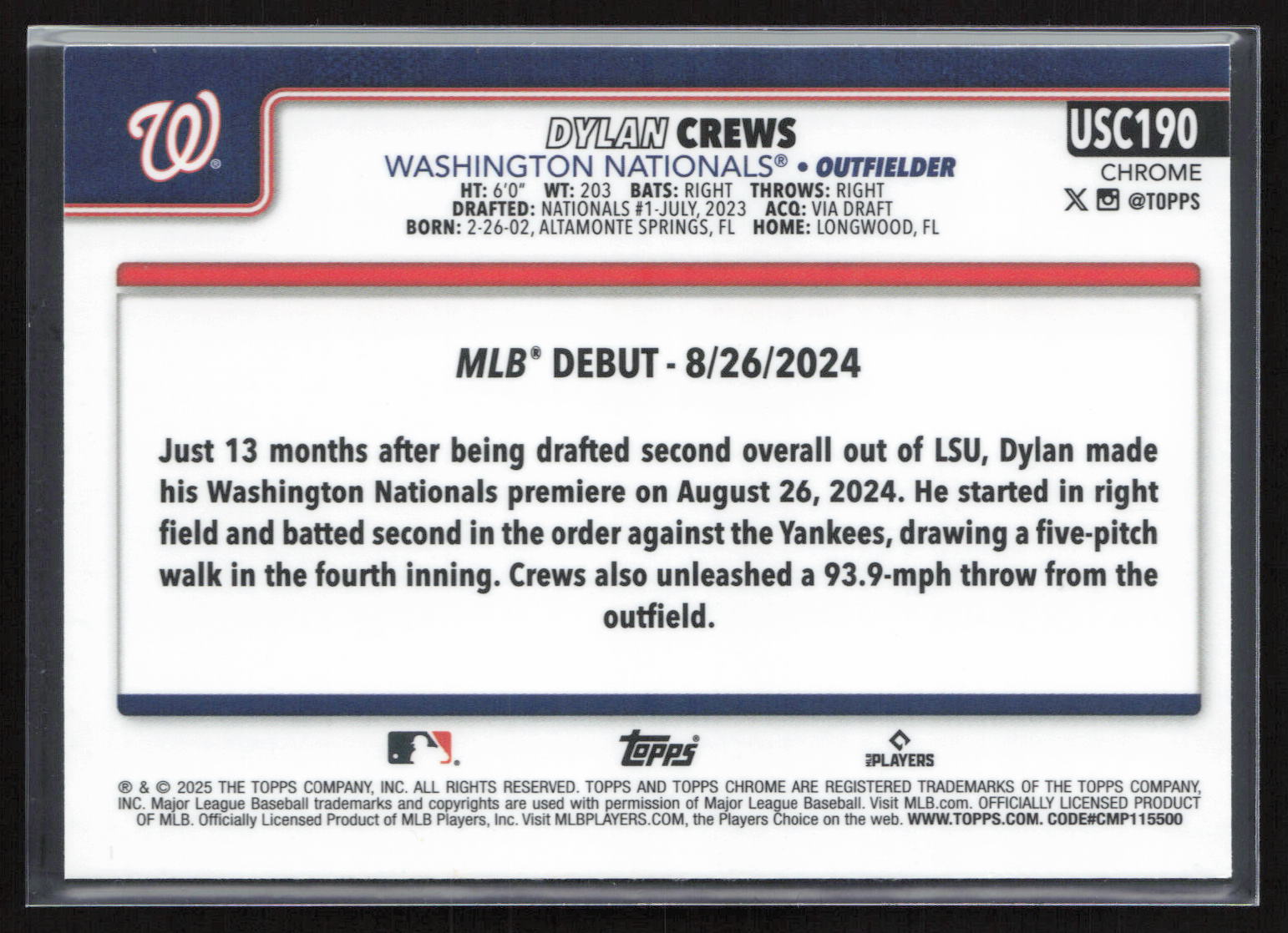 2025 Topps Chrome Dylan Crews #USC190 RC