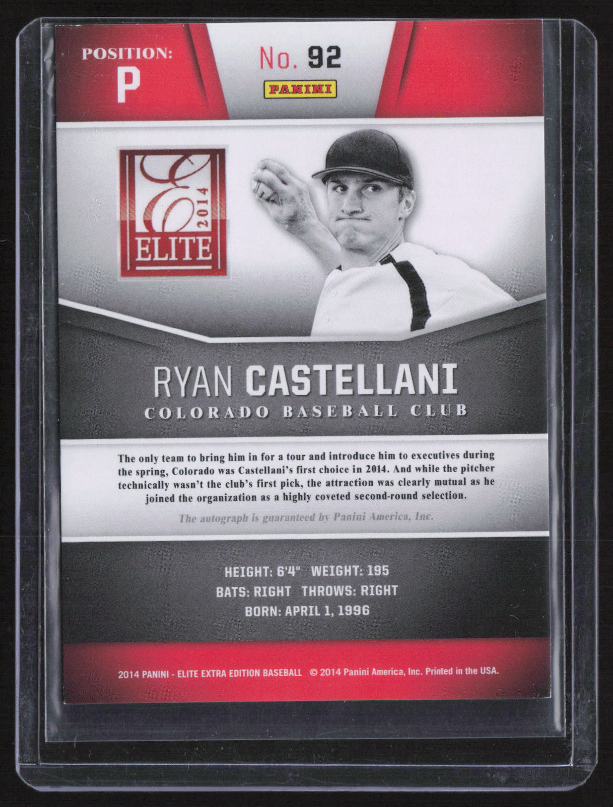 2014 Panini Elite Extra Edition Ryan Castellani #92 /499
