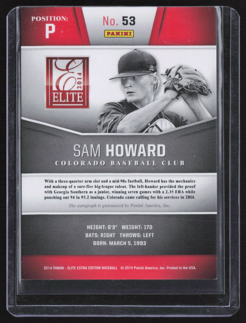2014 Panini Elite Extra Edition Sam Howard #53 /799