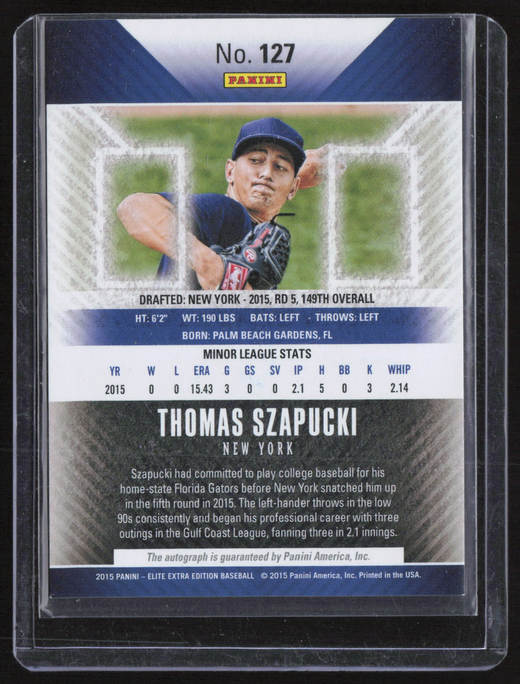 2015 Panini Elite Extra Edition Thomas Szapucki #127