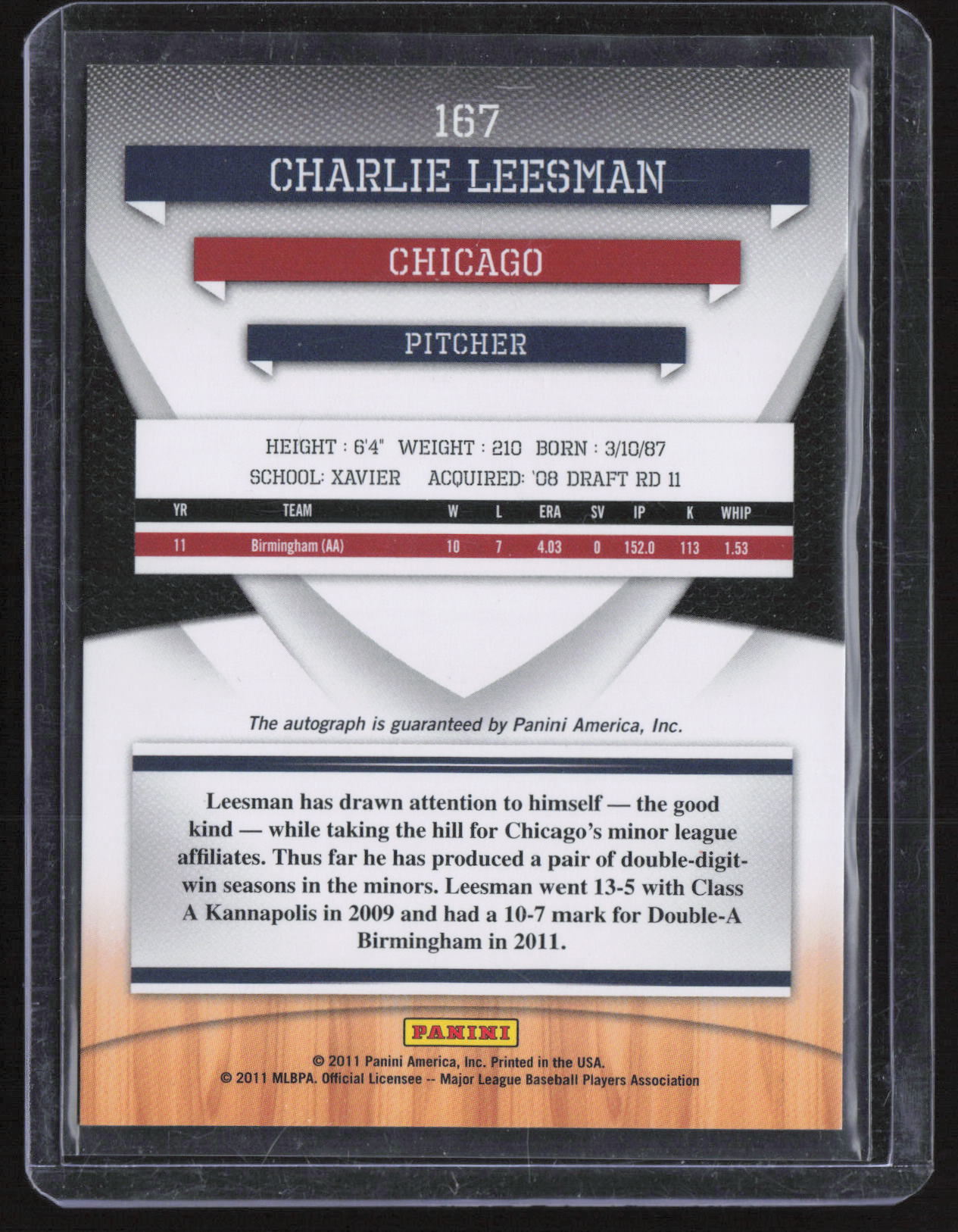 2011 Donruss Elite Extra Edition Charlie Leesman #167 Aspirations /875