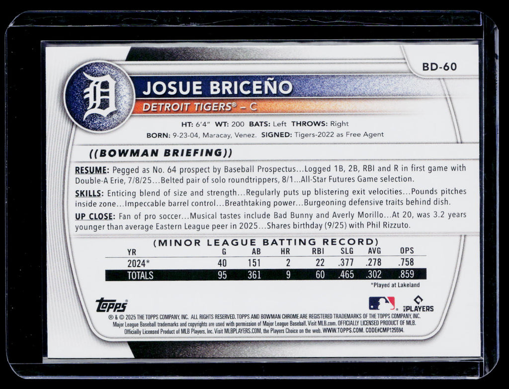 2025 Bowman Draft Josue Briceño #BD-60 Blue /150