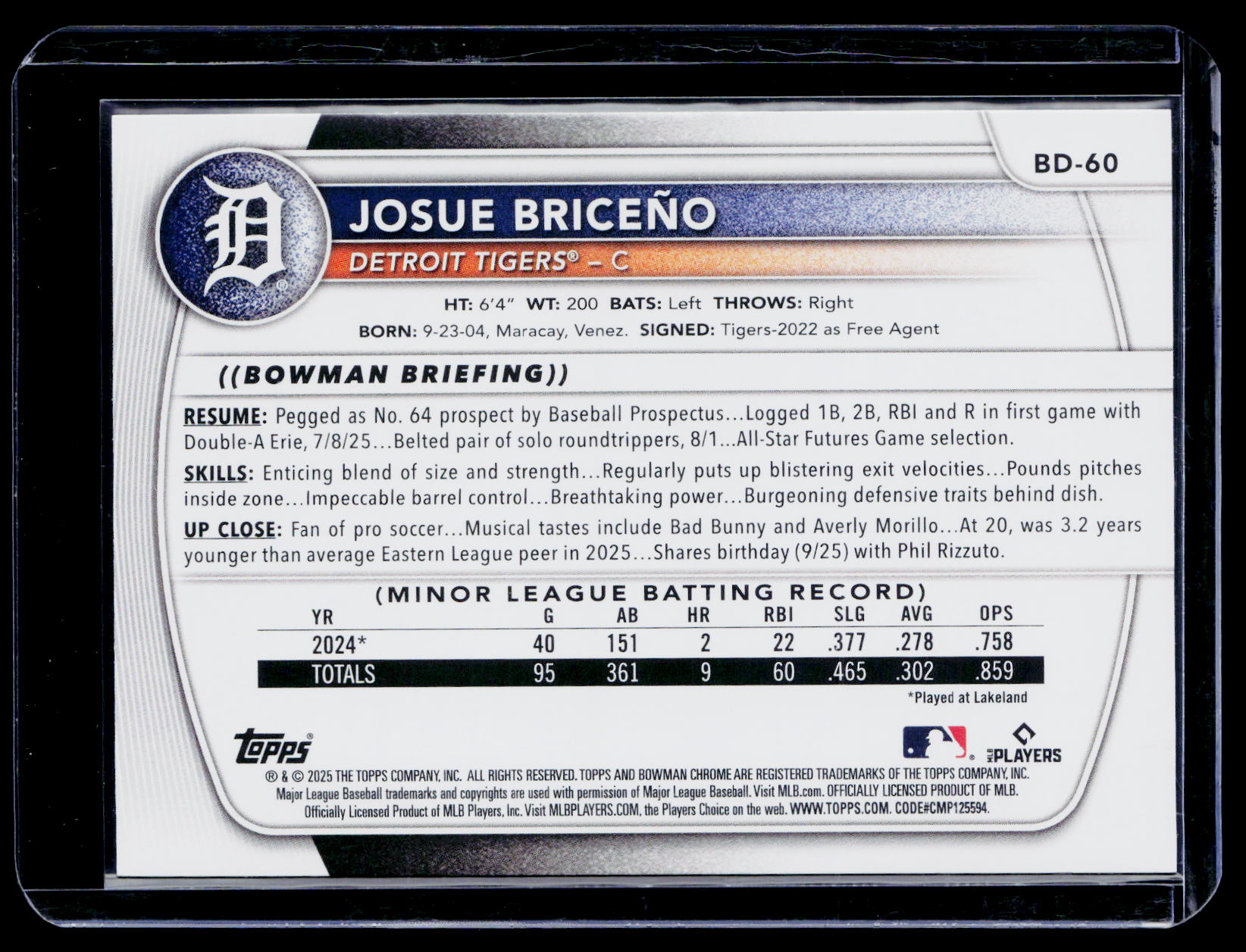 2025 Bowman Draft Josue Briceño #BD-60 Blue /150