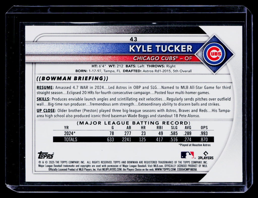 2025 Topps Bowman Kyle Tucker #43 Blue /499