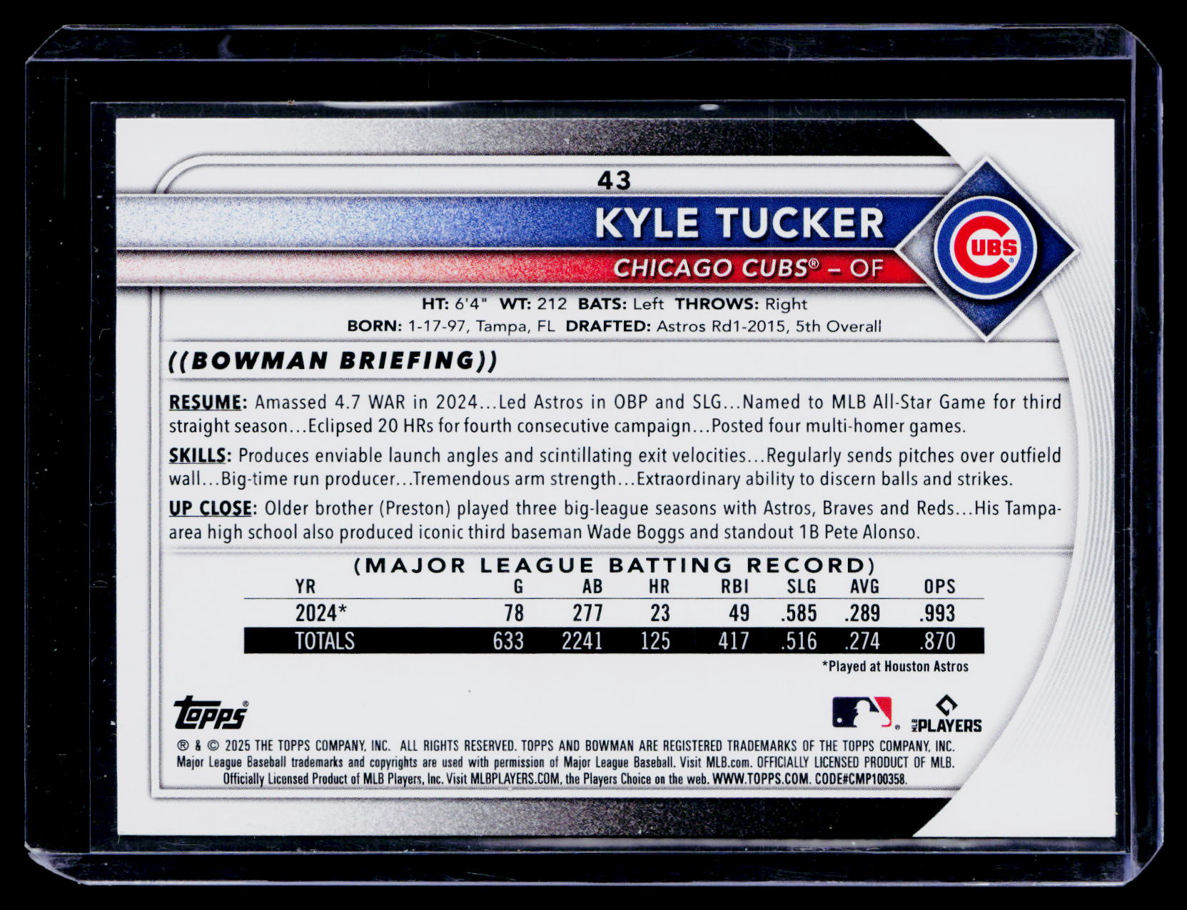 2025 Topps Bowman Kyle Tucker #43 Blue /499