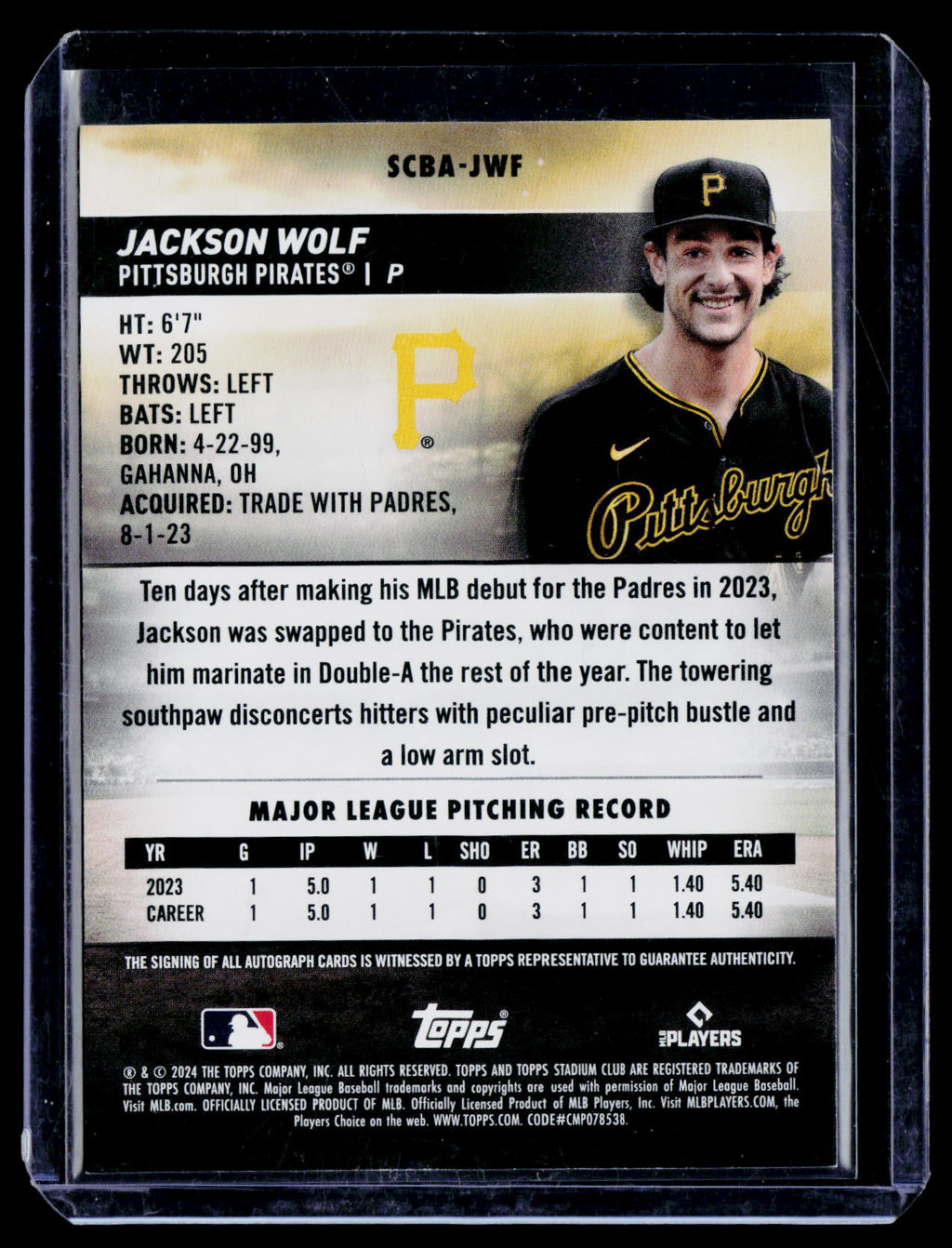 2024 Topps Stadium Club Jackson Wolf #SCBA-JWF RC