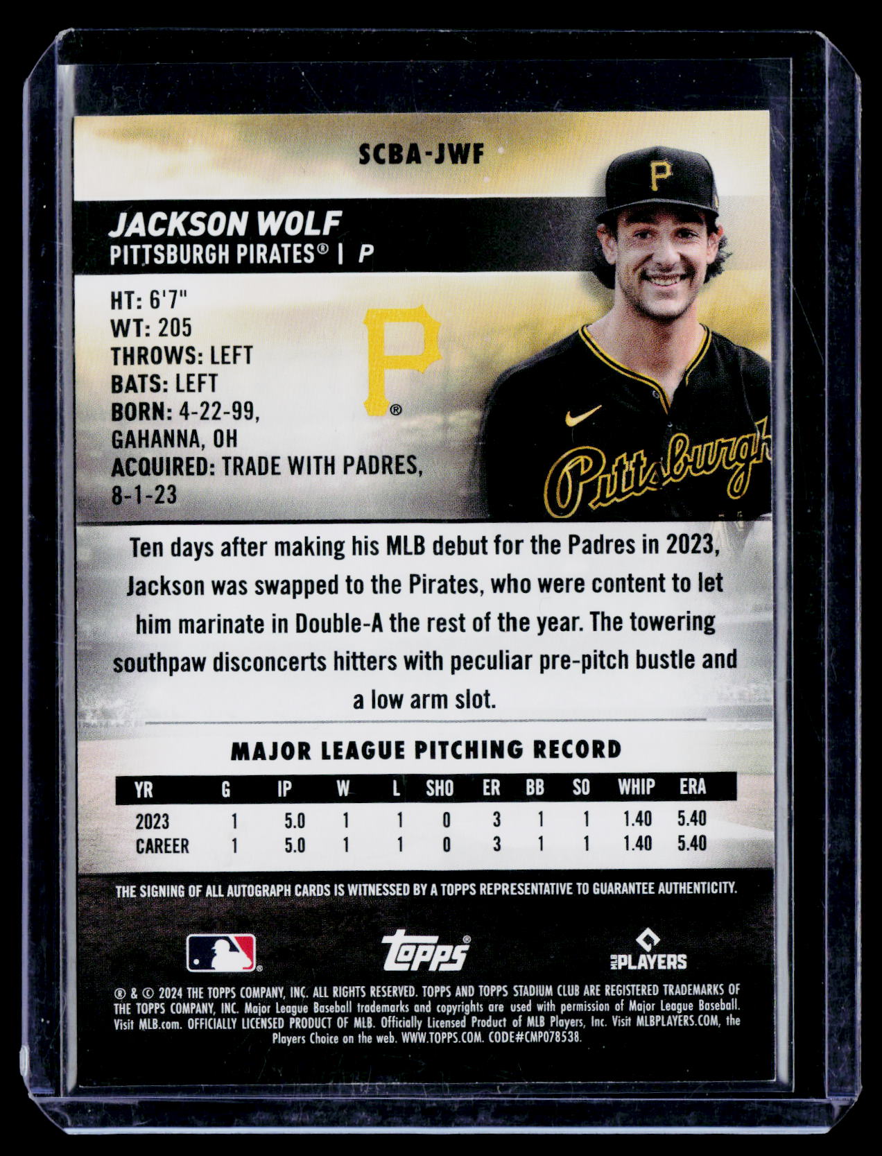 2024 Topps Stadium Club Jackson Wolf #SCBA-JWF RC