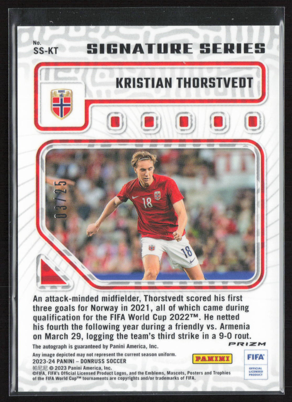 2023 Panini Donruss Soccer Prizm Signature Kristian Thorstvedt #SS-KT Green /25