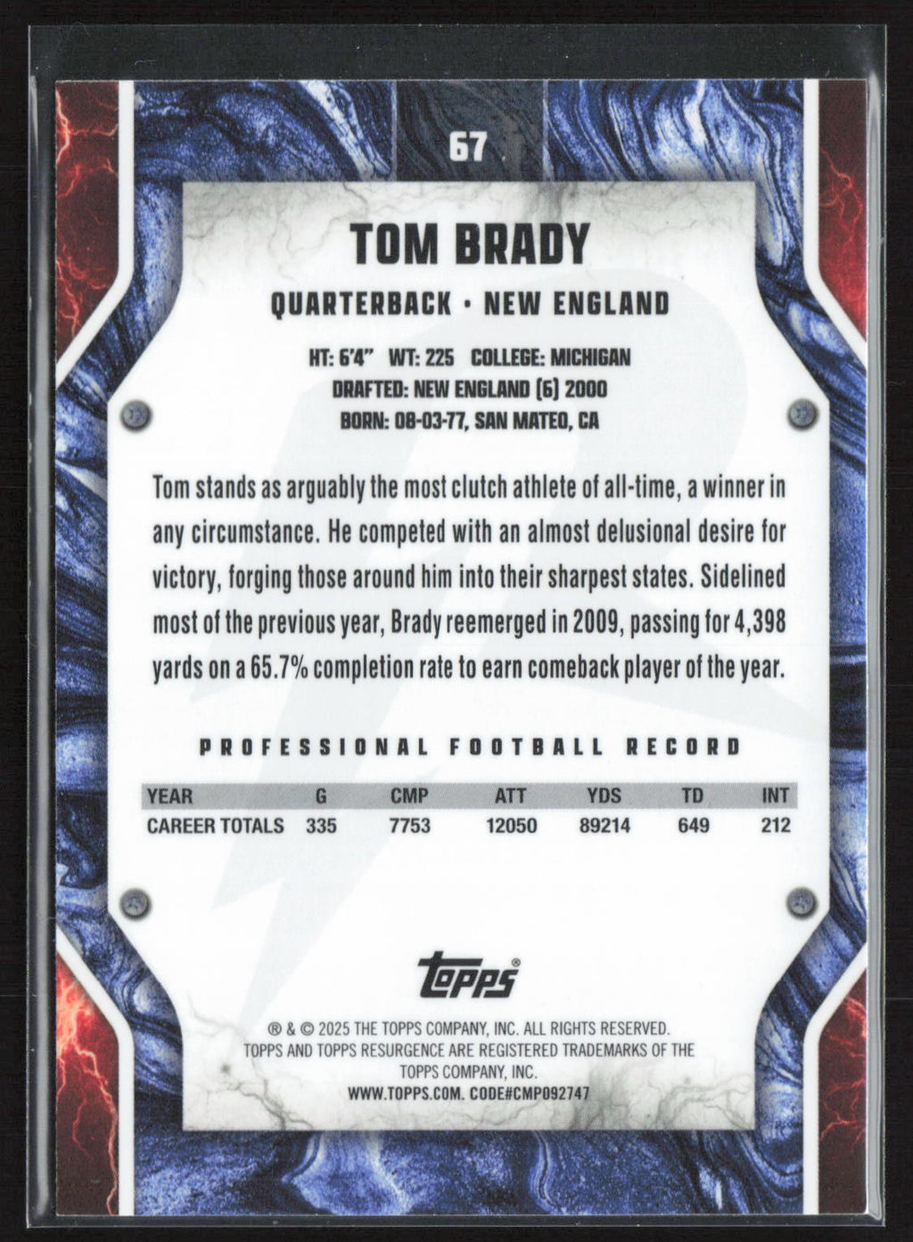 2025 Topps Resurgence Tom Brady #67