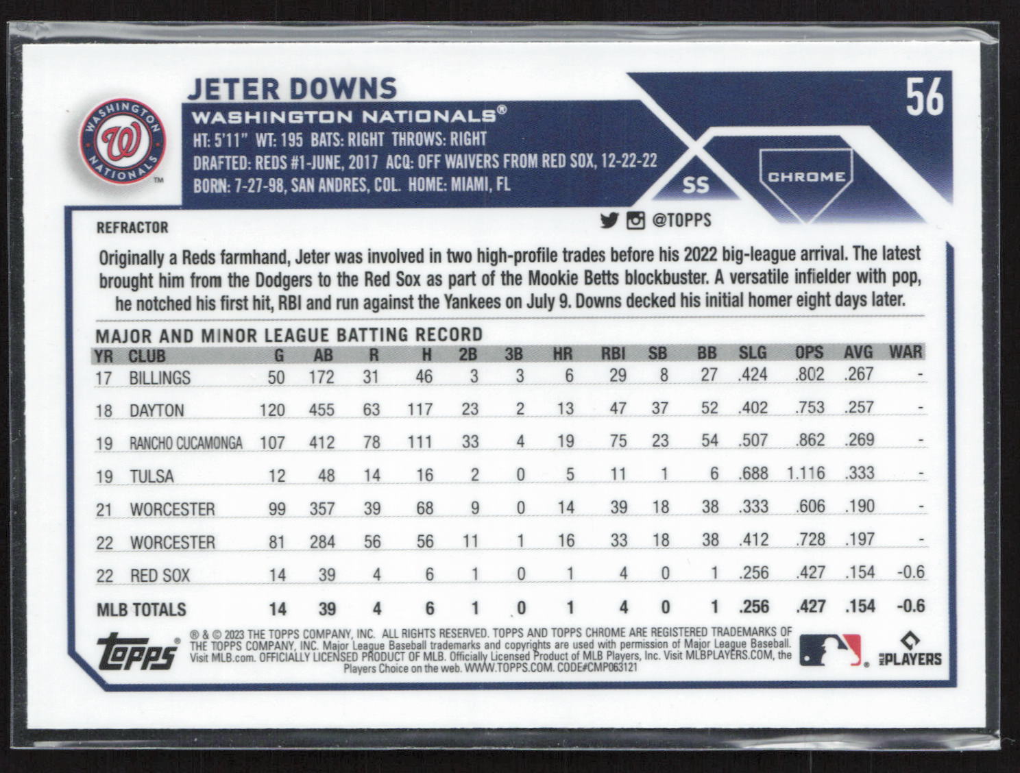 2023 Topps Chrome Jeter Downs #56 Refractor RC