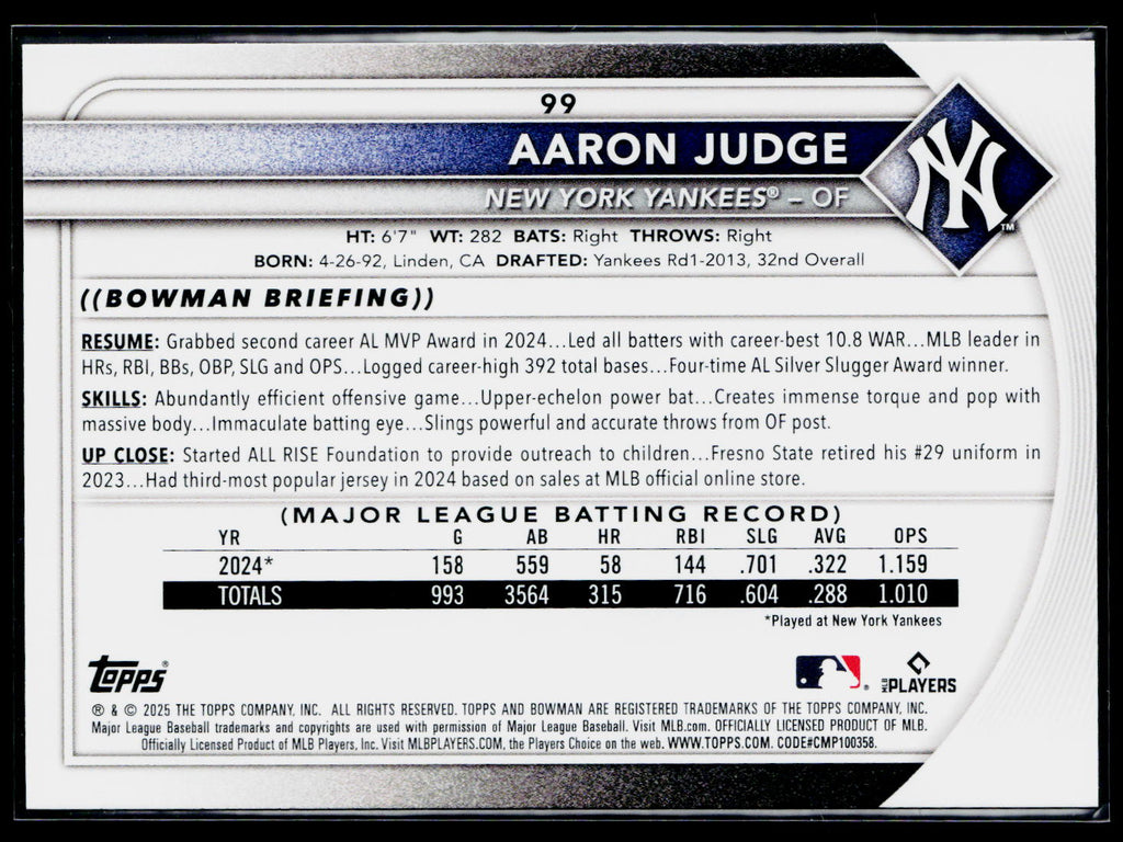 2025 Topps Bowman Aaron Judge #99