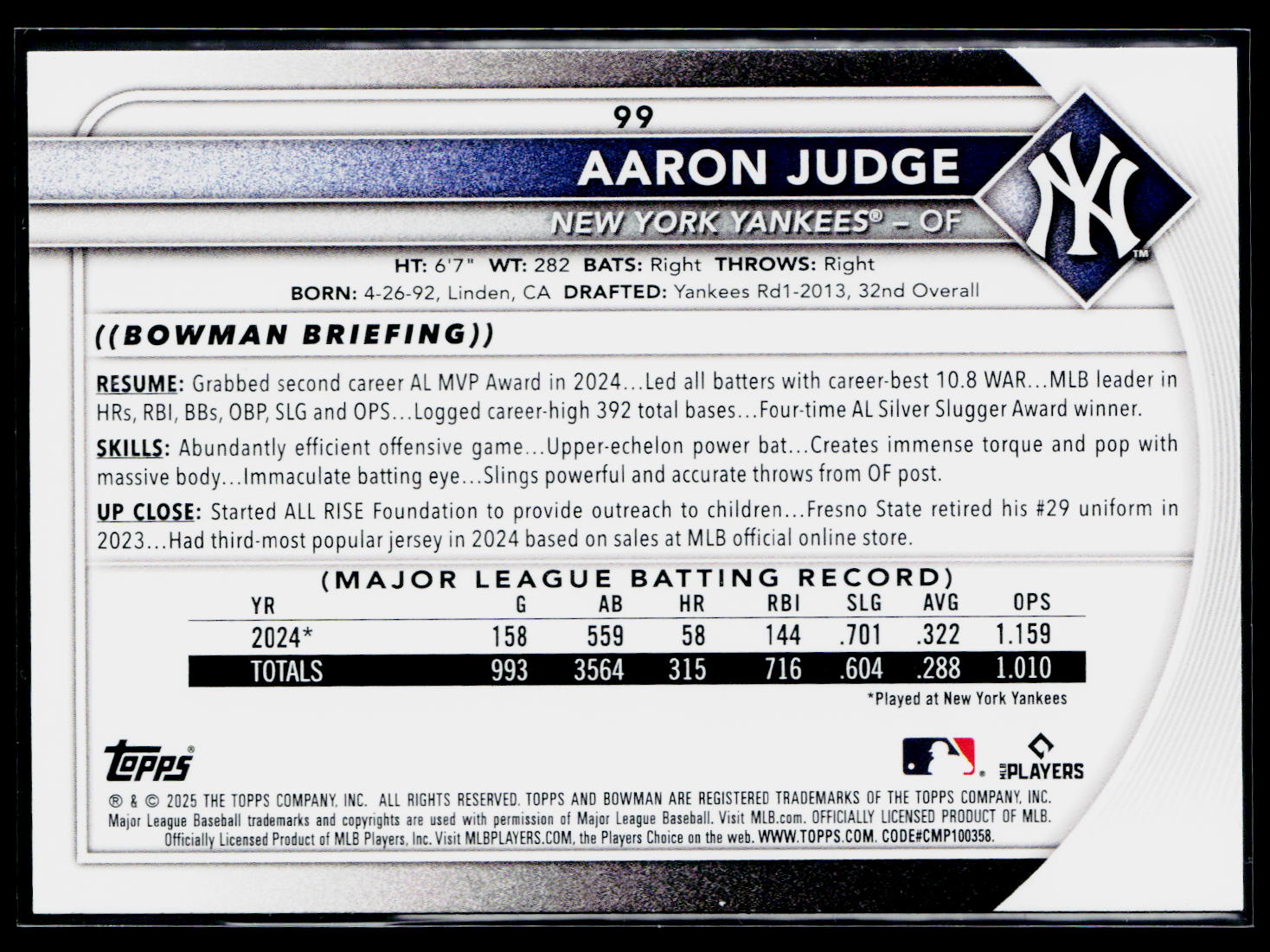 2025 Topps Bowman Aaron Judge #99