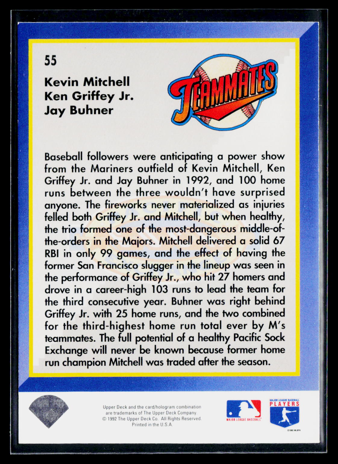 1992 Upper Deck Ken Griffey Jr. Kevin Mitchell Jay Buhner #55