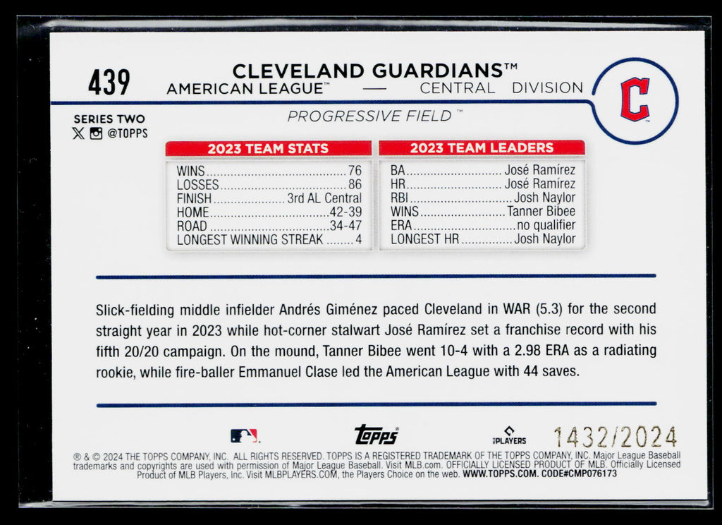 2024 Topps Series 2 José Ramírez Cleveland Guardians #439 Gold /2024