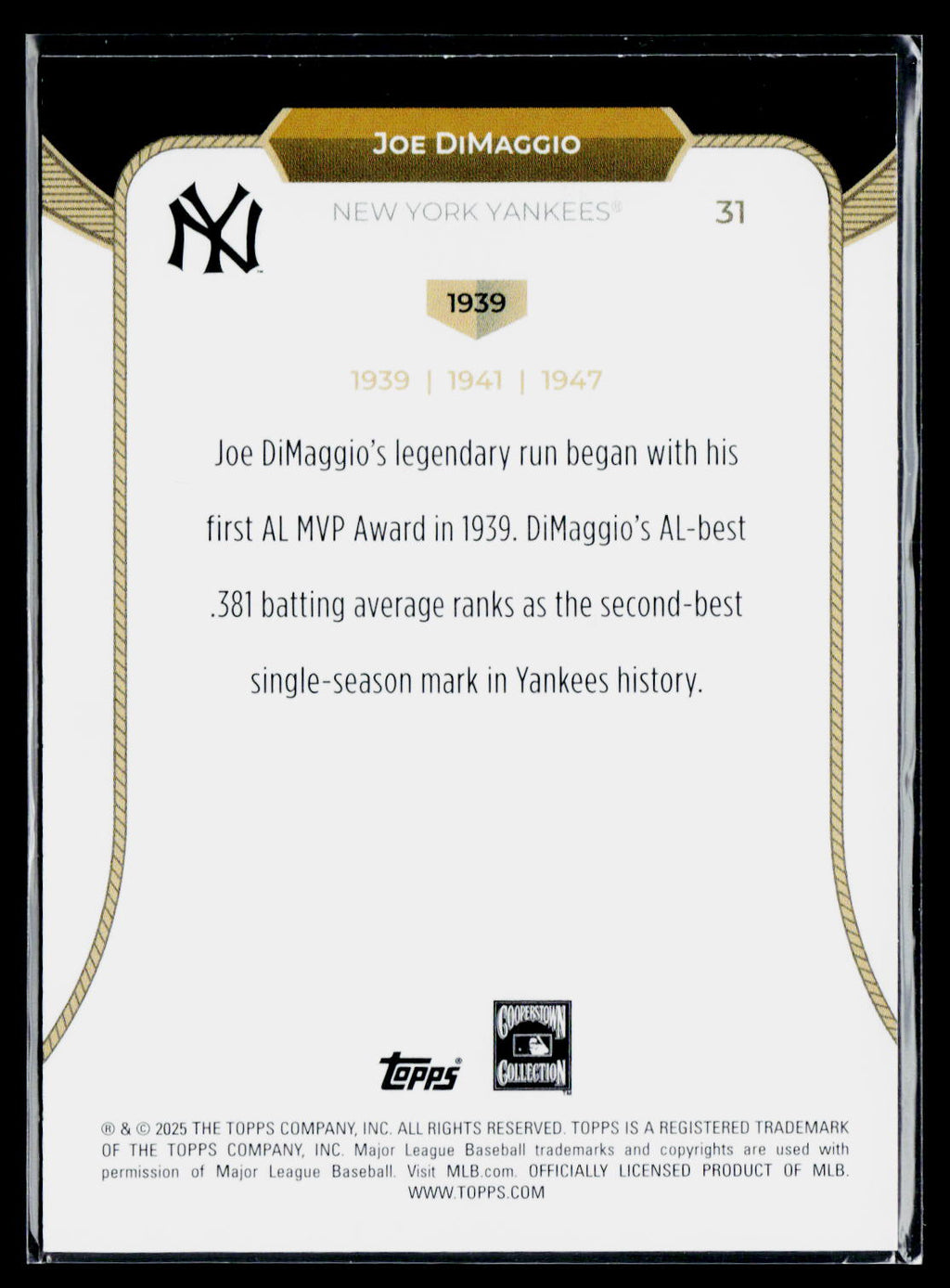 2025 Topps Cooperstown Collection Joe DiMaggio #31