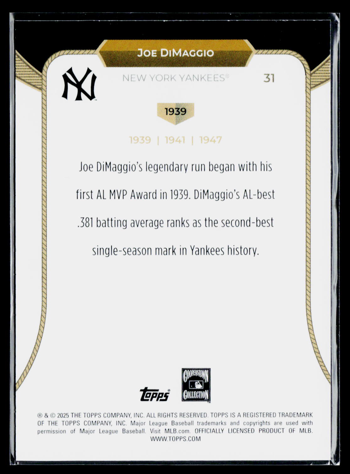 2025 Topps Cooperstown Collection Joe DiMaggio #31