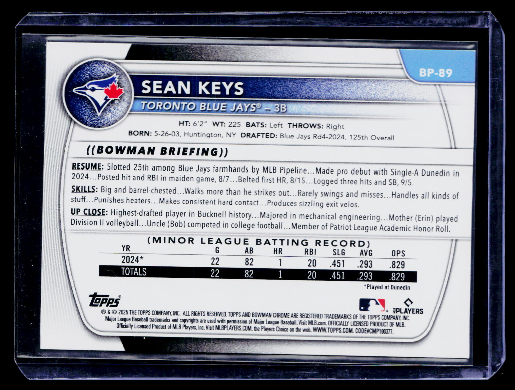 2025 Bowman Sean Keys #BP-89 Purple /209 1st Bowman