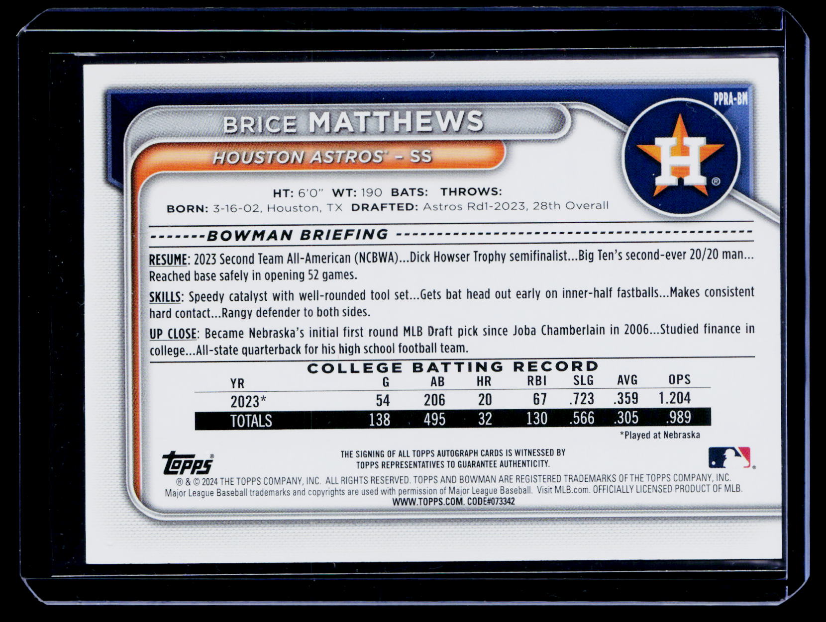 2024 Topps Bowman Brice Matthews #PPRA-BM /20