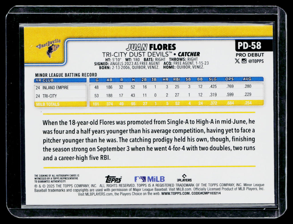2025 Topps Pro Debut Juan Flores #PD-58