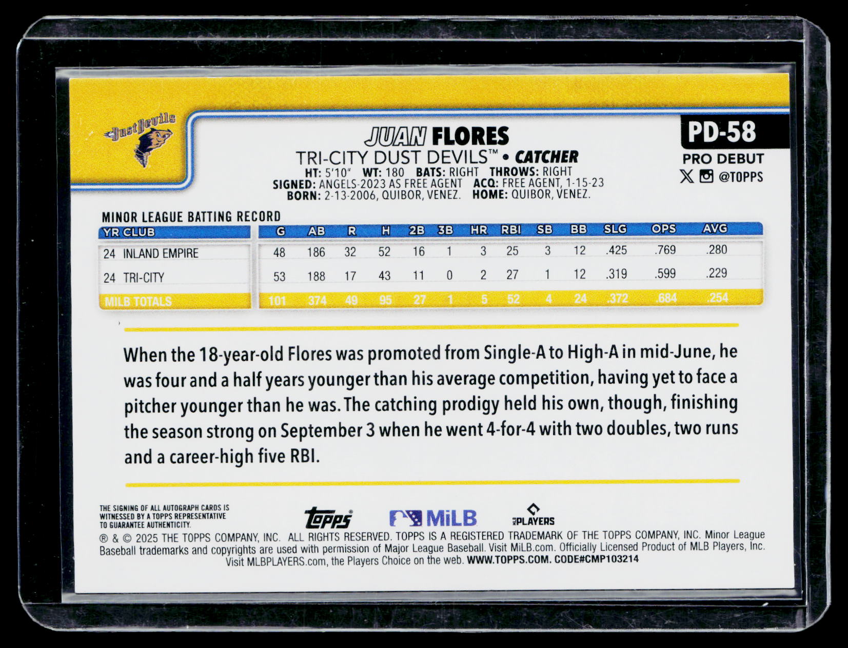 2025 Topps Pro Debut Juan Flores #PD-58