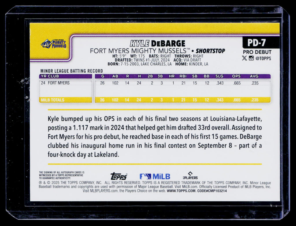2025 Topps Pro Debut Kyle DeBarge #PD-7