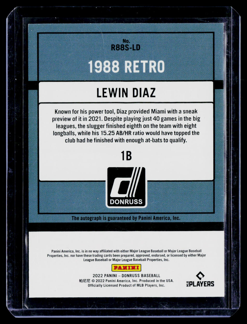 2022 Panini Donruss 1988 Retro Lewin Diaz #R88S-LD