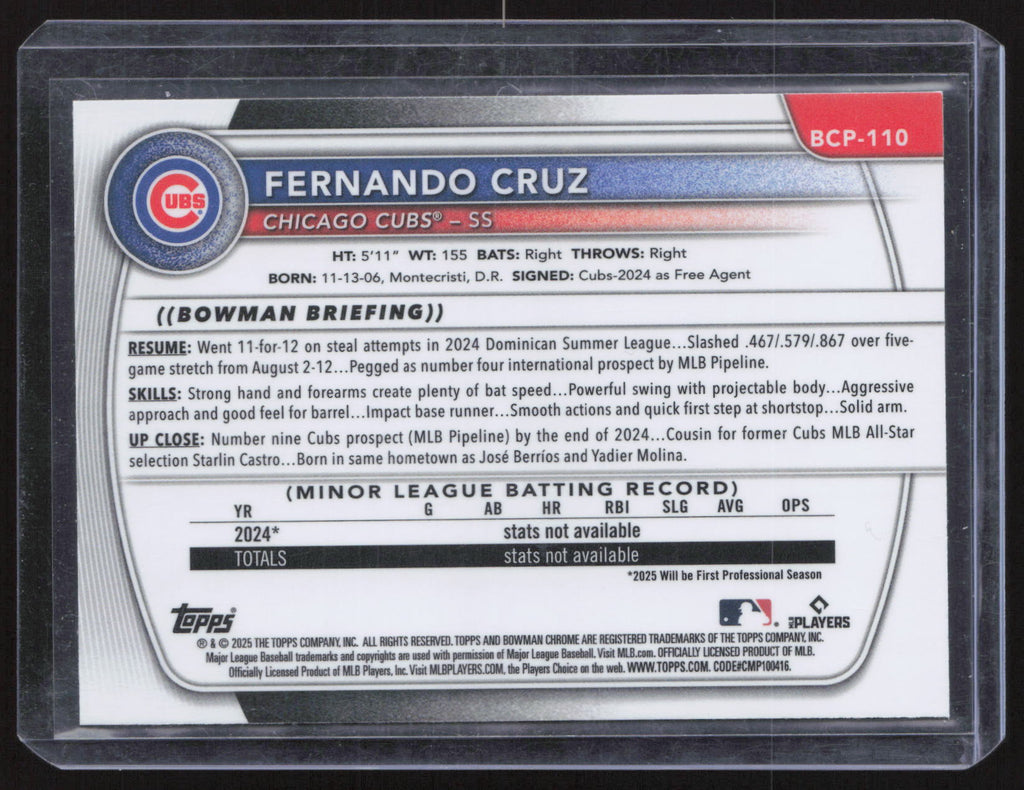 2025 Bowman Chrome Fernando Cruz #BCP-110 Green Grass