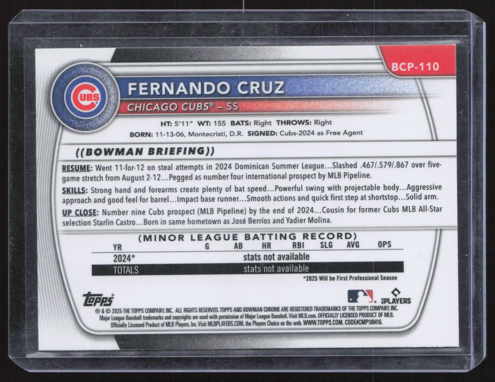 2025 Bowman Chrome Fernando Cruz #BCP-110 Green Grass