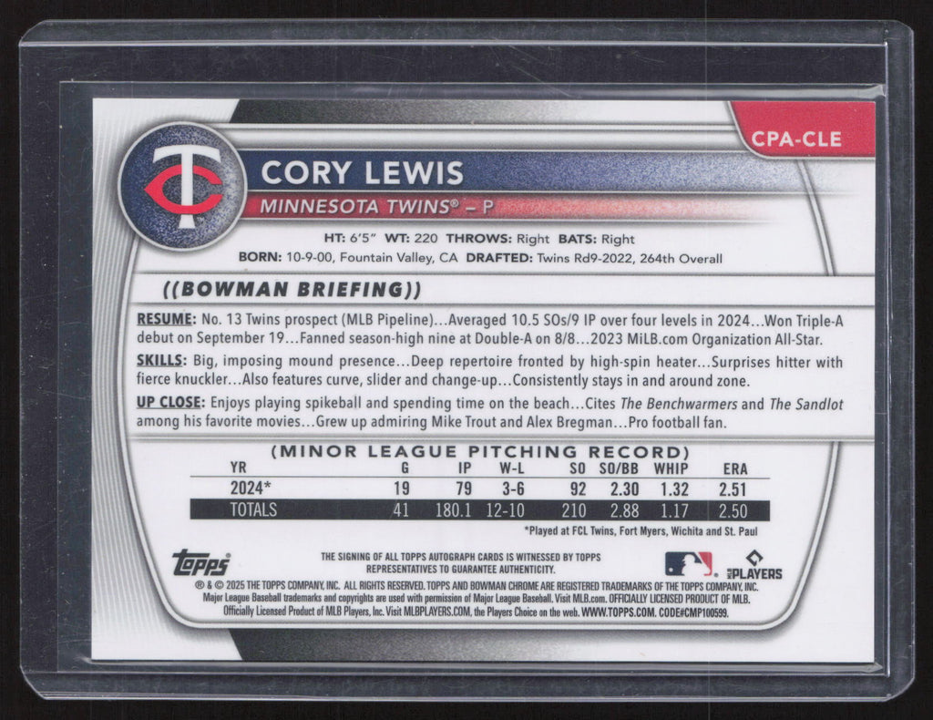2025 Bowman Chrome Cory Lewis #CPA-CLE 1st Bowman