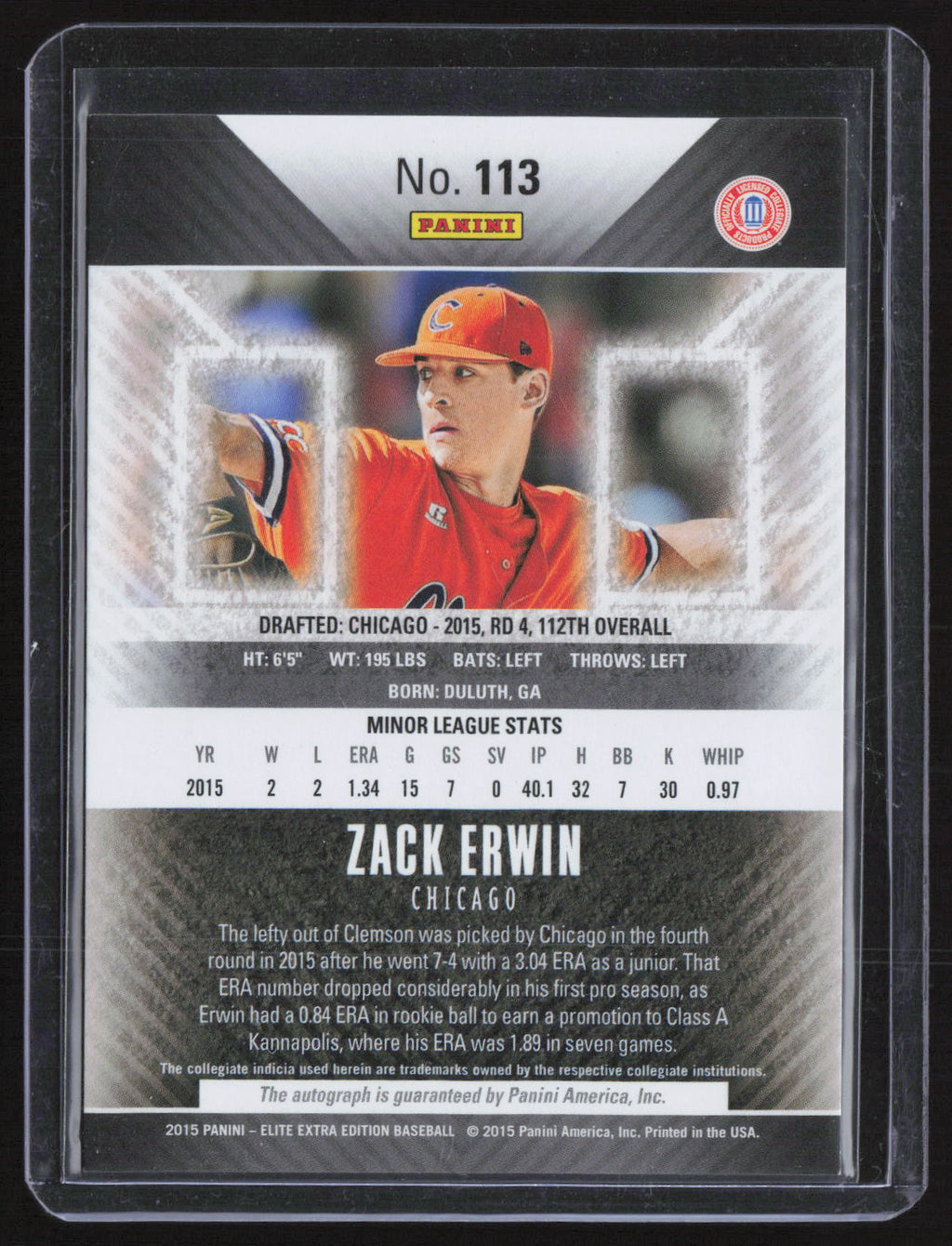 2015 Panini Elite Extra Edition Zack Erwin #113 Red