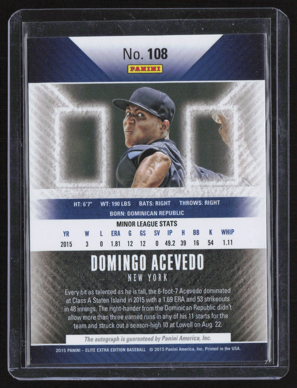 2015 Panini Elite Extra Edition Domingo Acevedo #108