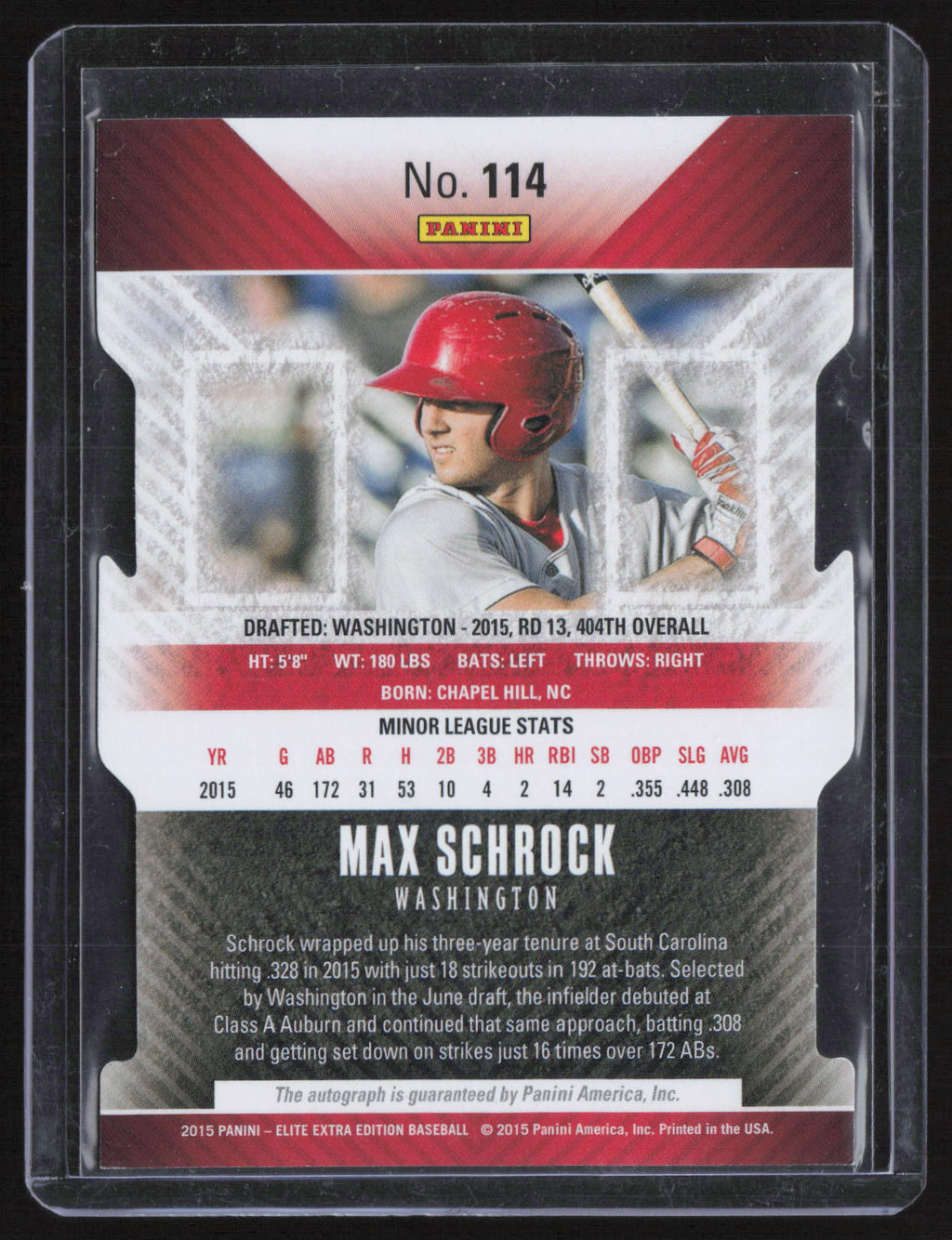 2015 Panini Elite Extra Edition Aspirations Die Cut Max Schrock #114 /100