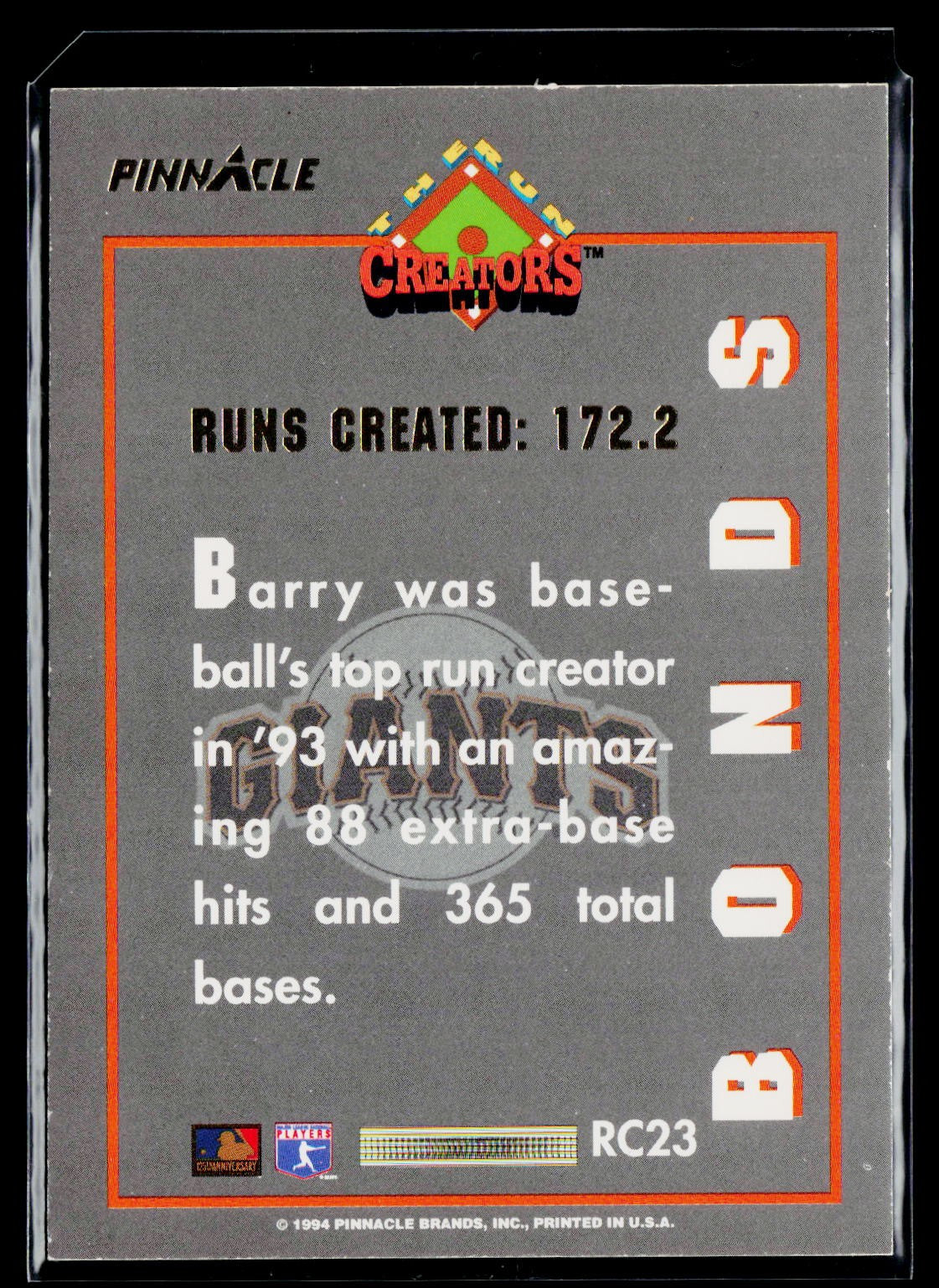 1994 Pinnacle #RC23 Barry Bonds Run Creators