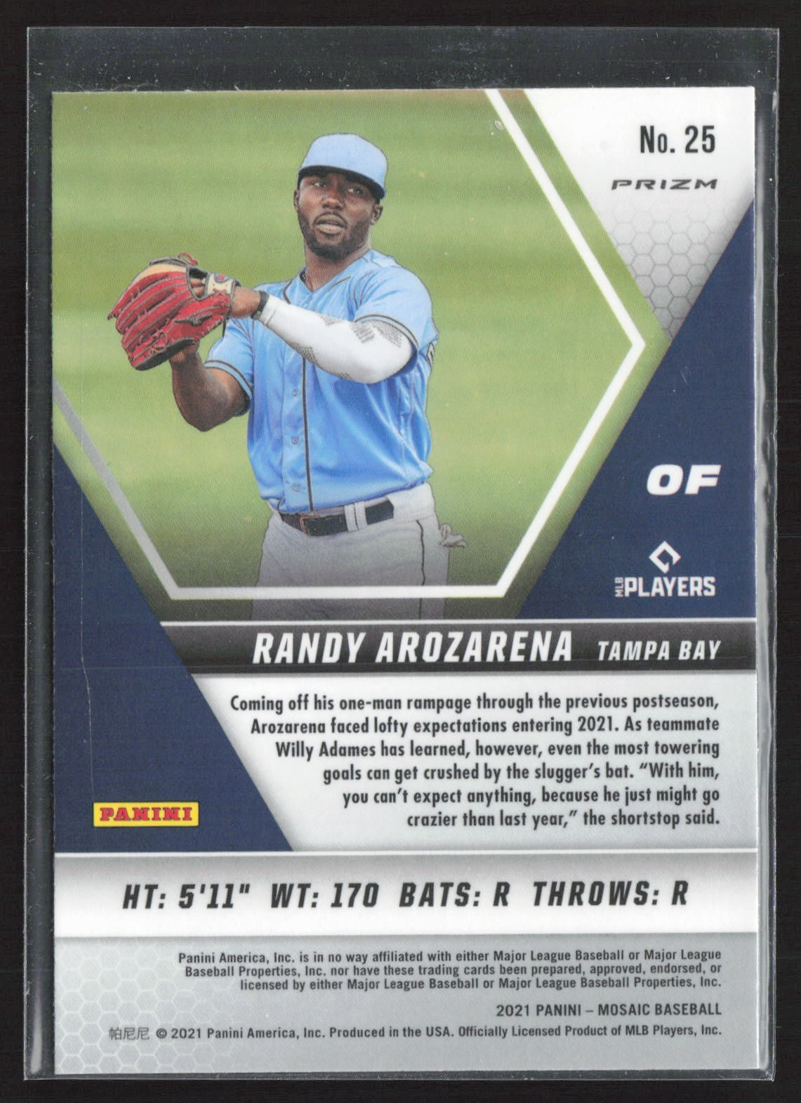 2021 Panini Mosaic #25 Randy Arozarena Silver Prizm